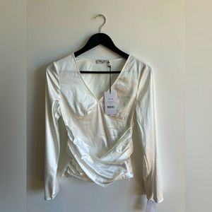 NA-KD | Elegant White Satin Blouse | Size 4 (S)